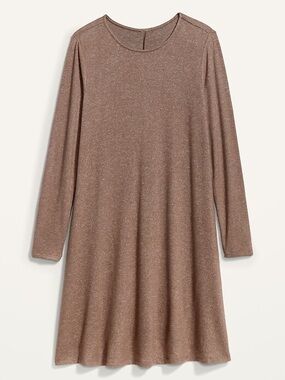 Old Navy Tan Cotton Swing Midi Dress - Long Sleeve, L Petite